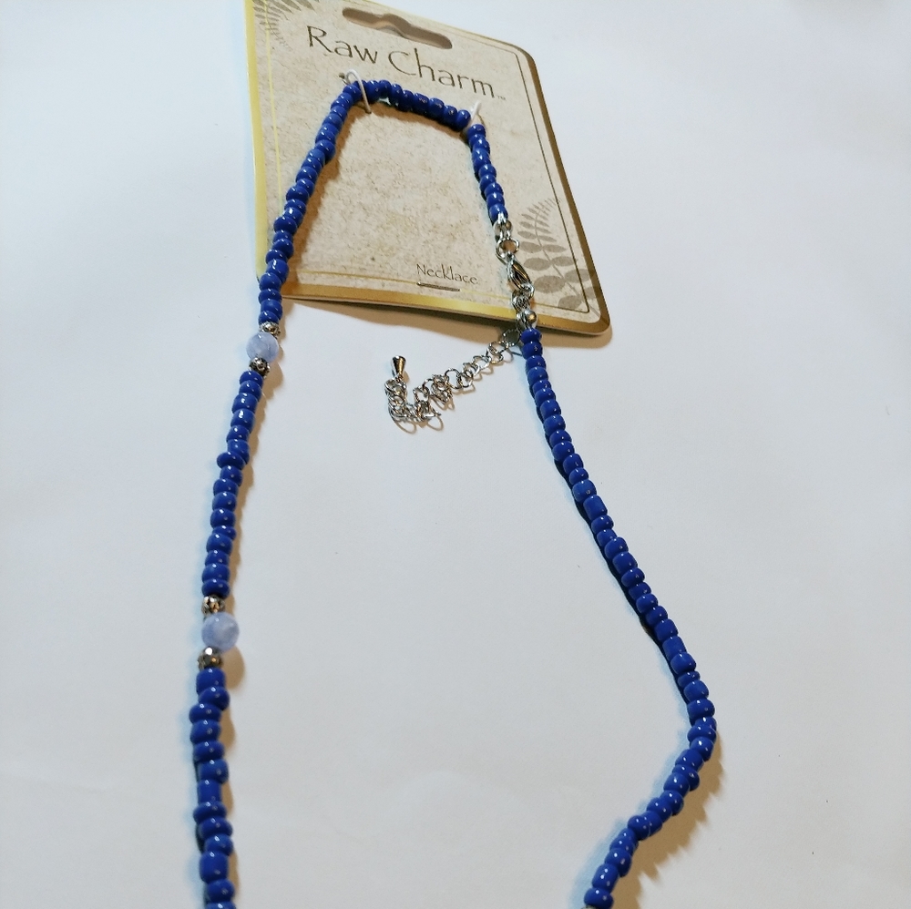 Raw Charm Blue Silver Necklace NEW